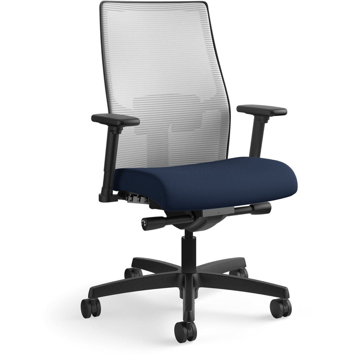 HON Ignition 2.0 Chair - Navy Seat Color - Fabric Seat Material - Fog Back Color - Mesh Back Material - Black Frame Colo