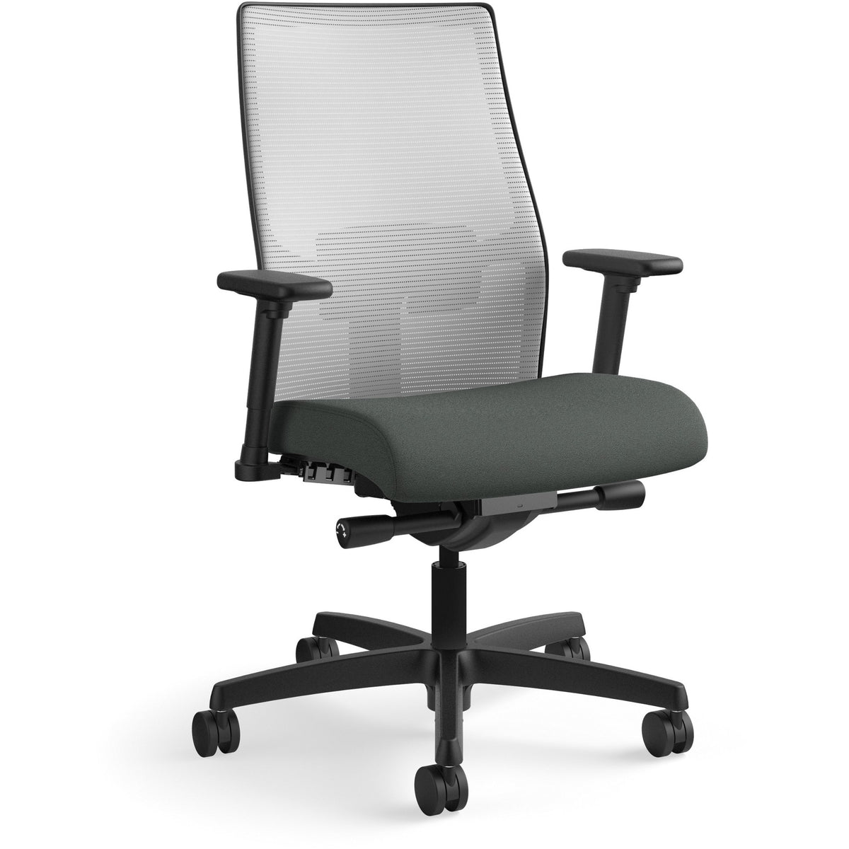 HON Ignition 2.0 Chair - Iron Ore Seat Color - Fabric Seat Material - Fog Back Color - Mesh Back Material - Black Frame 