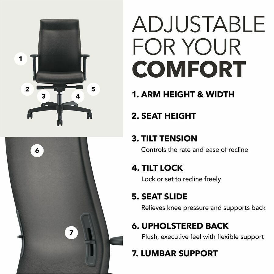 HON Ignition 2.0 Chair - Black Seat Color - Vinyl Seat Material - Black Back Color - Vinyl Back Material - Black Frame C