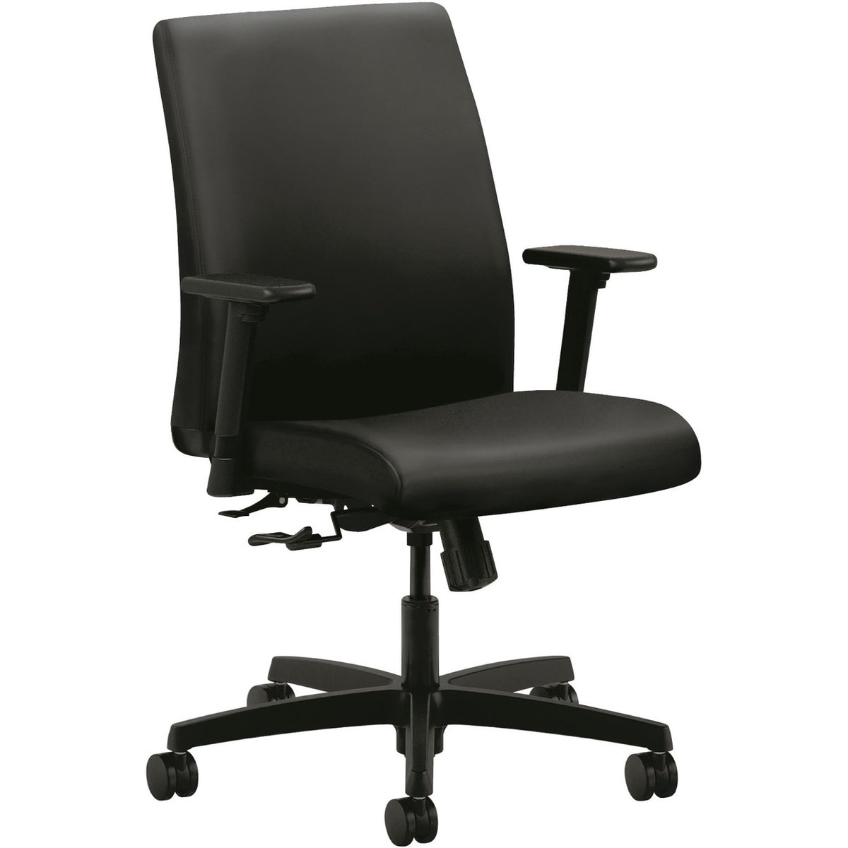 HON Ignition Chair - Black Seat Color - Vinyl Seat Material - Black Back Color - Fabric Back Material - Black Frame Colo