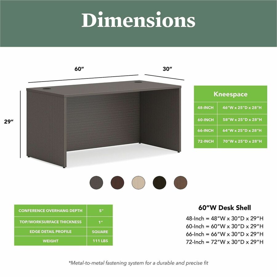 HON Mod HLPLDS6030 Desk Shell - 29" Height x 60" Width x 30" Depth - Finish: Slate Teak - 1 Each