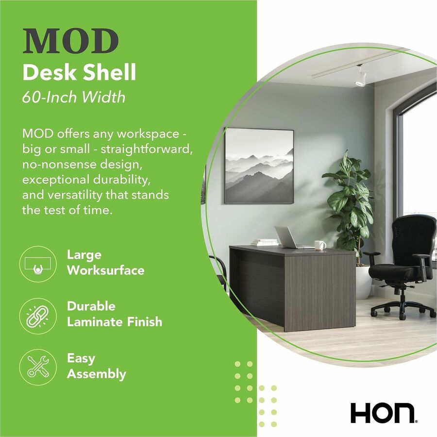 HON Mod HLPLDS6030 Desk Shell - 29" Height x 60" Width x 30" Depth - Finish: Slate Teak - 1 Each