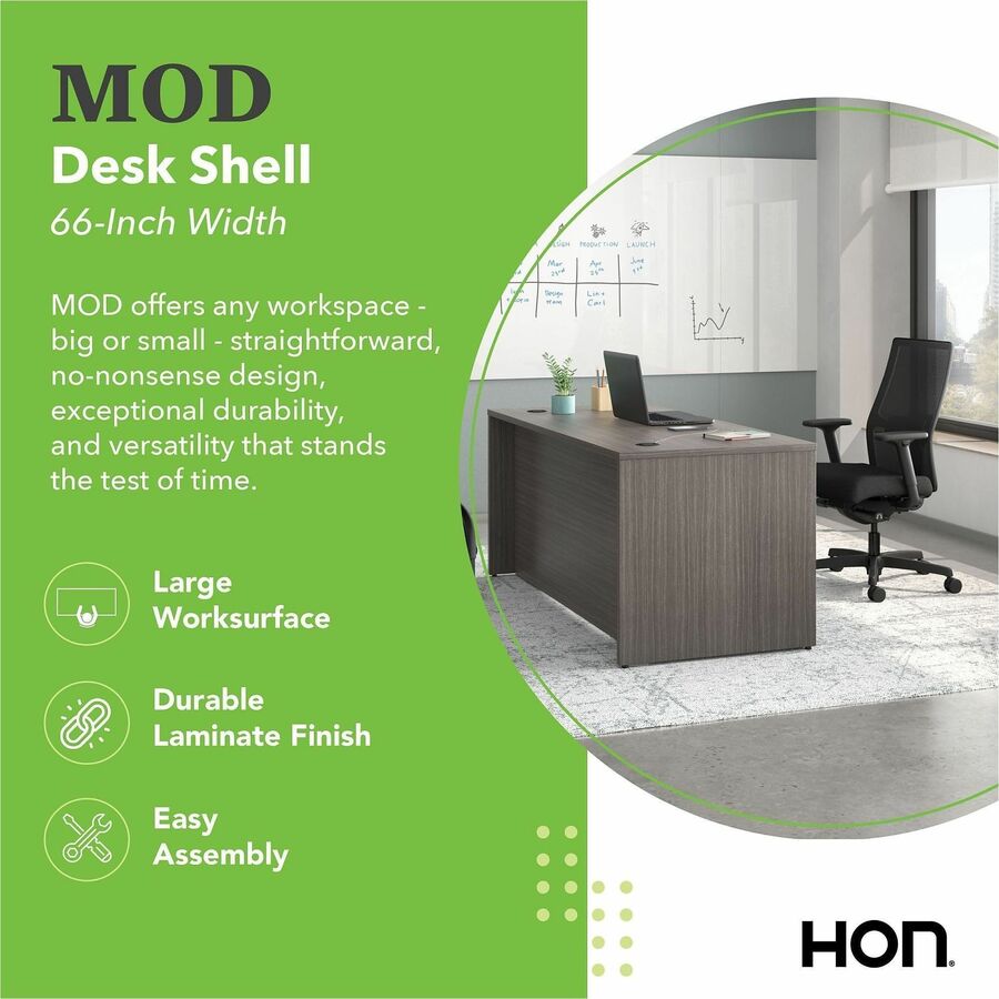 HON Mod HLPLDS6630 Desk Shell - 29" Height x 66" Width x 30" Depth - Finish: Slate Teak - 1 Each