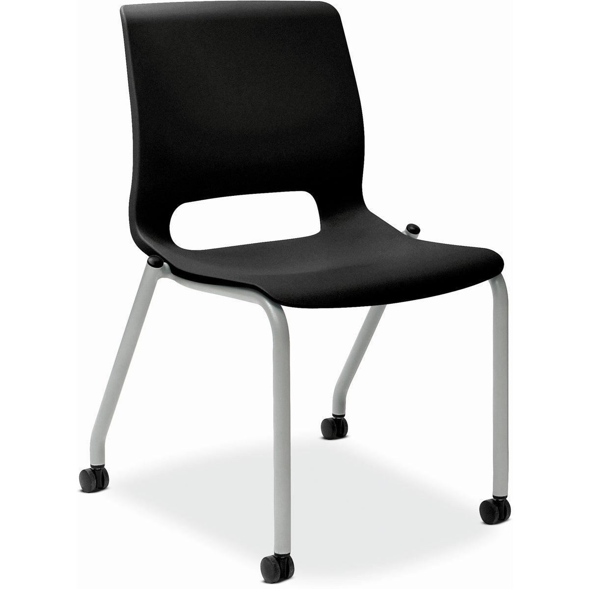 HON Motivate Chair - Plastic Seat Material - Black Back Color - Plastic Back Material - Platinum Metallic Frame Color - 
