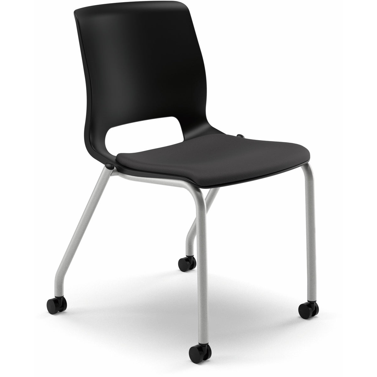 HON Motivate Chair - Black Seat Color - Fabric Seat Material - Black Back Color - Plastic Back Material - Platinum Metal