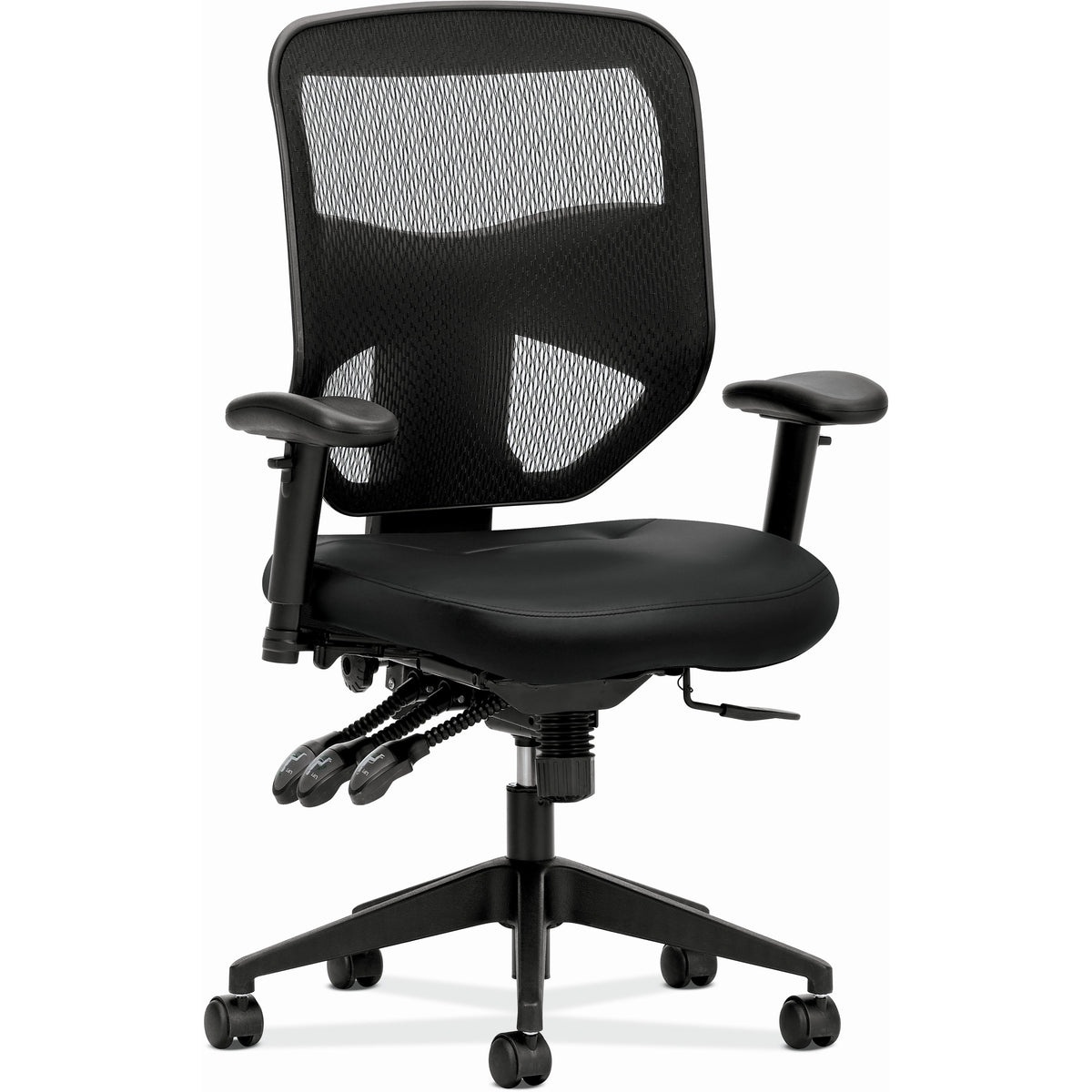 HON Prominent Chair - Black Seat Color - Bonded Leather Seat Material - Black Back Color - Mesh Back Material - Black Fr
