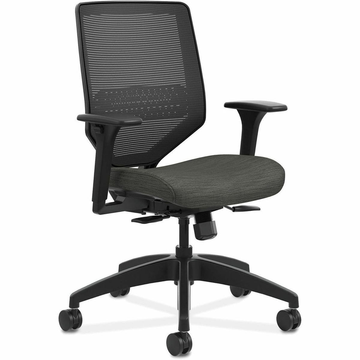 HON Solve Chair - Fabric Seat Material - Black Back Color - Mesh Back Material - Black Frame Color - Mid Back - Ink - 1 
