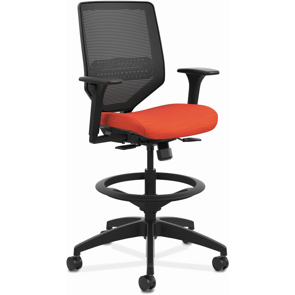 HON Solve Sitting Stool - Fabric Seat Material - Black Back Color - Mesh Back Material - Black Frame Color - Mid Back - 