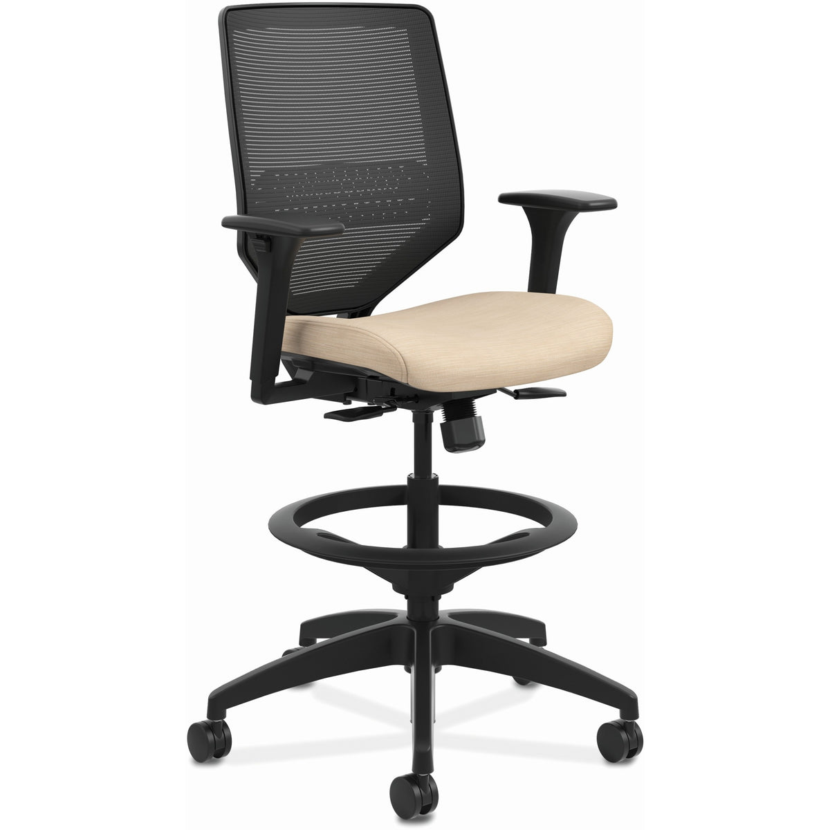 HON Solve Sitting Stool - Fabric Seat Material - Black Back Color - Mesh Back Material - Black Frame Color - Mid Back - 
