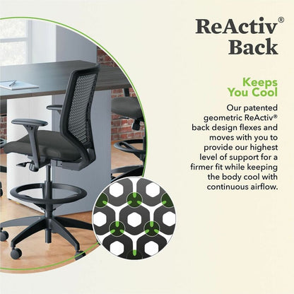 HON Solve Sitting Stool - Fabric Seat Material - Charcoal Back Color - Mesh Back Material - Black Frame Color - Mid Back