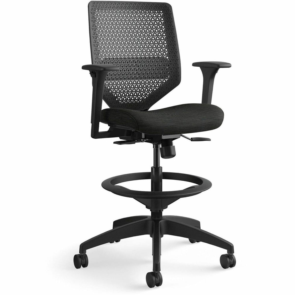 HON Solve Sitting Stool - Fabric Seat Material - Charcoal Back Color - Mesh Back Material - Black Frame Color - Mid Back