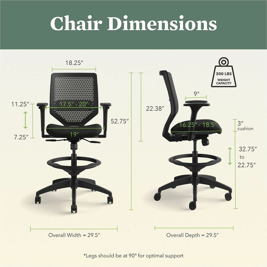 HON Solve Sitting Stool - Fabric Seat Material - Charcoal Back Color - Mesh Back Material - Black Frame Color - Mid Back