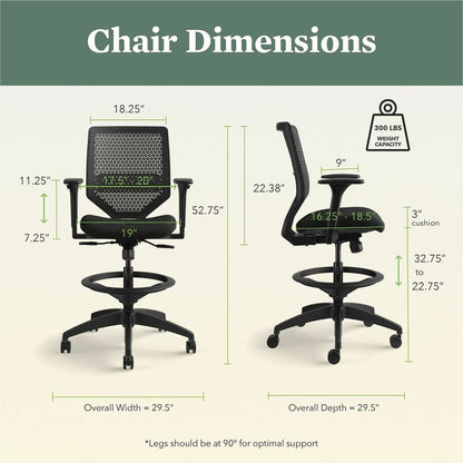 HON Solve Sitting Stool - Fabric Seat Material - Charcoal Back Color - Mesh Back Material - Black Frame Color - Mid Back