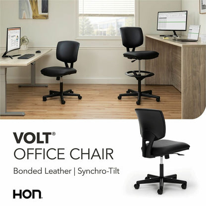 HON Volt Chair - Black Seat Color - Bonded Leather Seat Material - Black Back Color - Bonded Leather Back Material - Bla