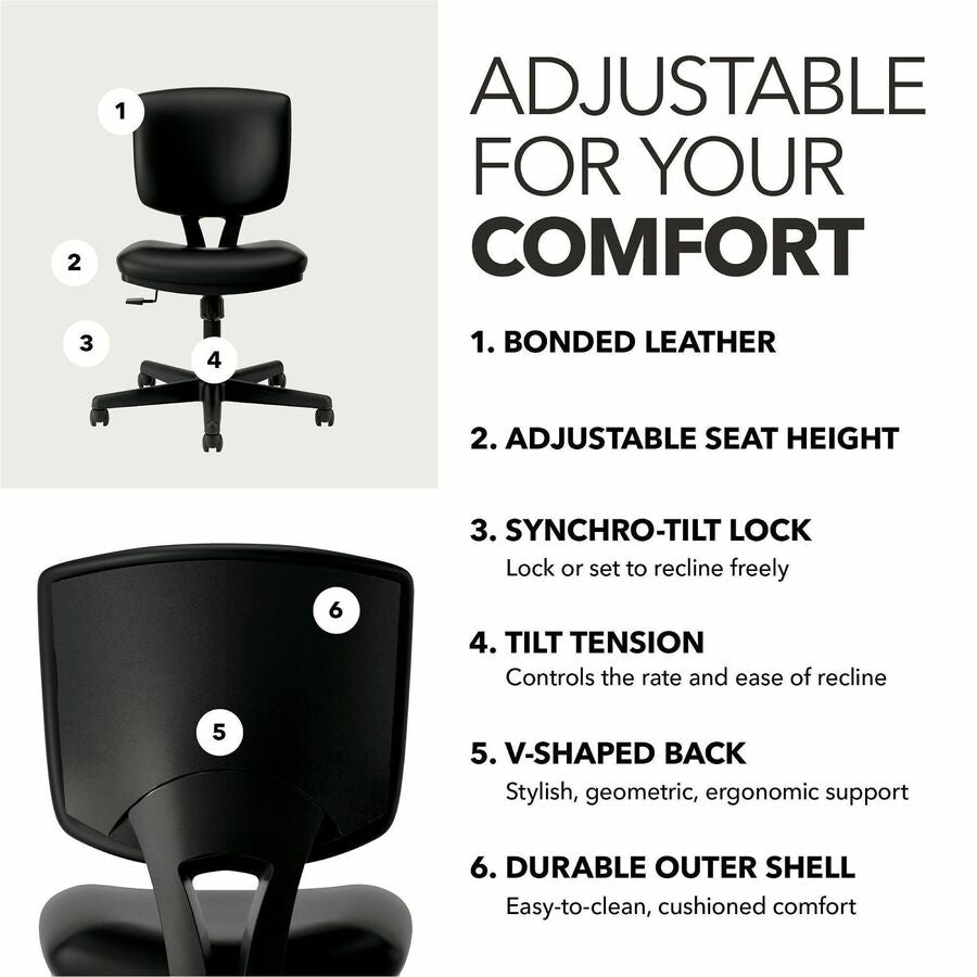 HON Volt Chair - Black Seat Color - Bonded Leather Seat Material - Black Back Color - Bonded Leather Back Material - Bla