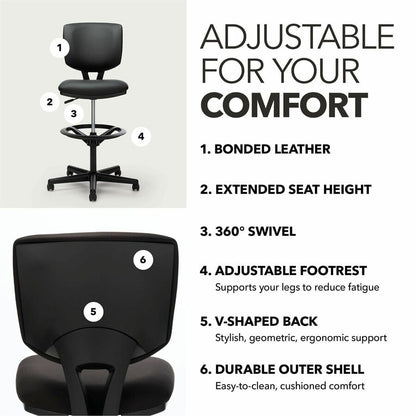 HON Volt Sitting Stool - Black Seat Color - Bonded Leather Seat Material - Black Back Color - Bonded Leather Back Materi