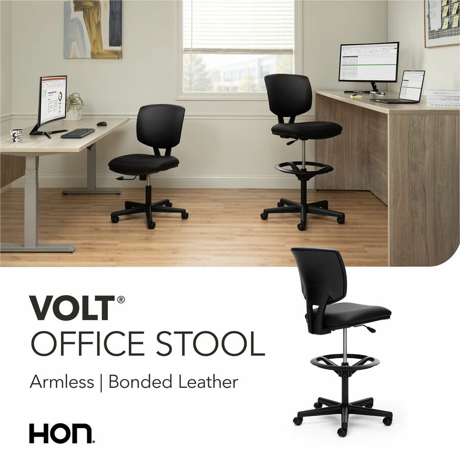 HON Volt Sitting Stool - Black Seat Color - Bonded Leather Seat Material - Black Back Color - Bonded Leather Back Materi