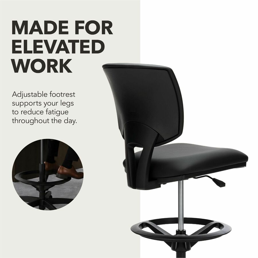HON Volt Sitting Stool - Black Seat Color - Bonded Leather Seat Material - Black Back Color - Bonded Leather Back Materi