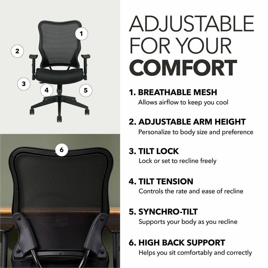 HON Wave Chair - Black Seat Color - Fabric Seat Material - Black Back Color - Reinforced Resin, Mesh Back Material - Bla
