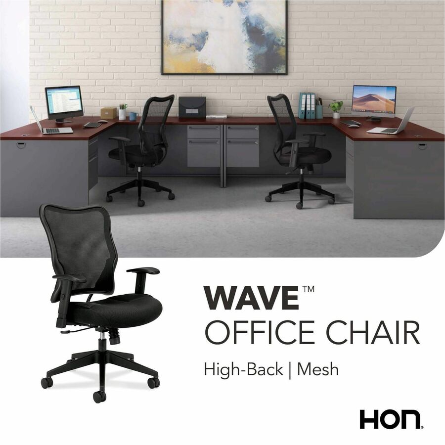 HON Wave Chair - Black Seat Color - Fabric Seat Material - Black Back Color - Reinforced Resin, Mesh Back Material - Bla