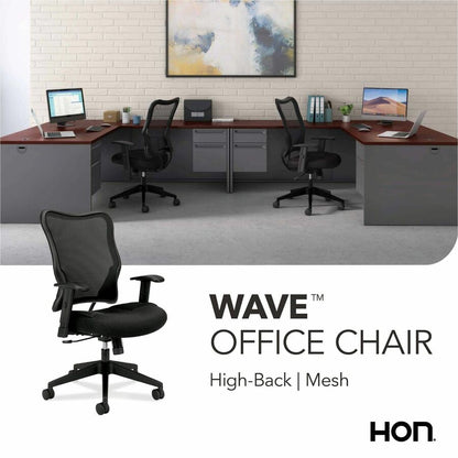 HON Wave Chair - Black Seat Color - Fabric Seat Material - Black Back Color - Reinforced Resin, Mesh Back Material - Bla