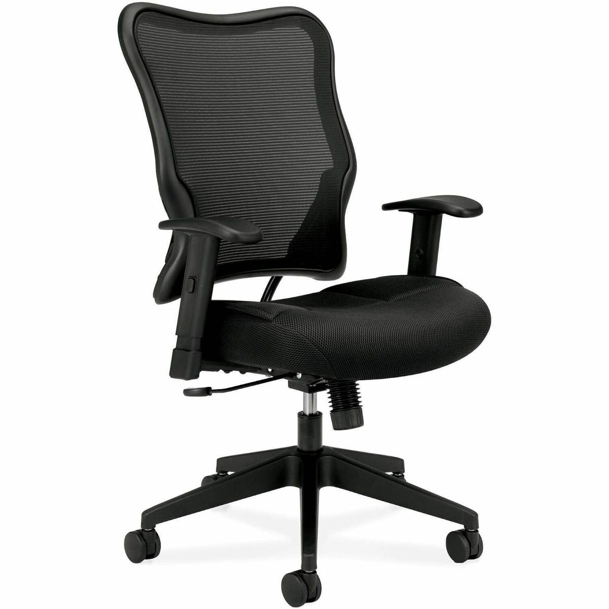 HON Wave Chair - Black Seat Color - Fabric Seat Material - Black Back Color - Reinforced Resin, Mesh Back Material - Bla