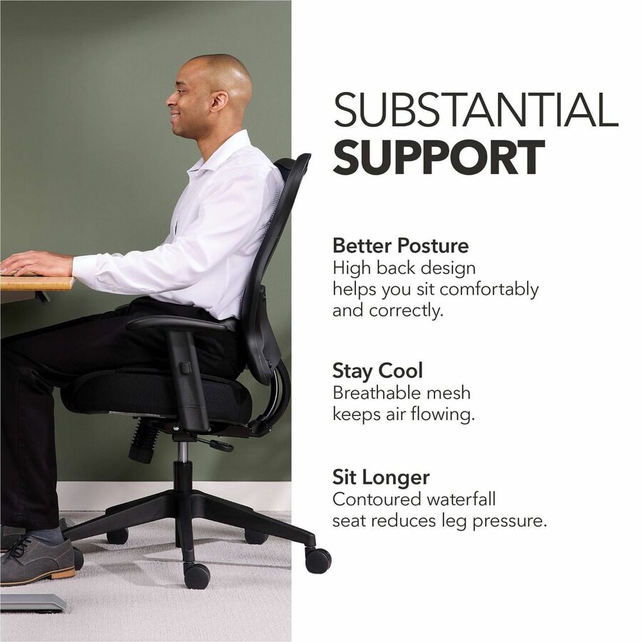 HON Wave Chair - Black Seat Color - Fabric Seat Material - Black Back Color - Reinforced Resin, Mesh Back Material - Bla