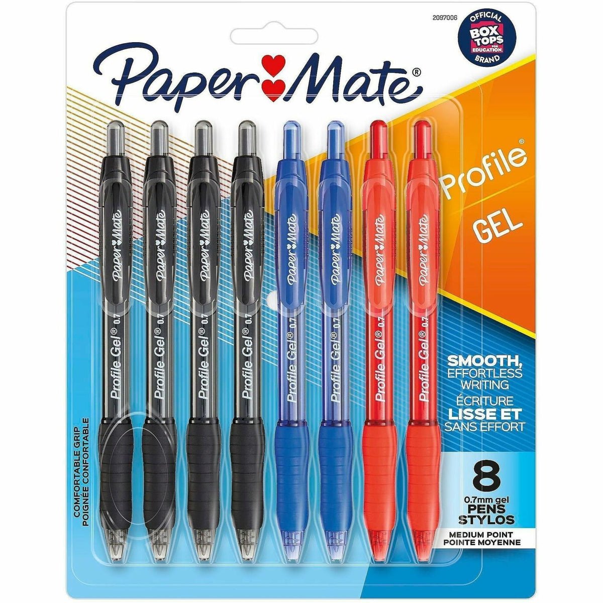 Paper Mate Profile Gel Pen - 0.7 mm Pen Point - Retractable - Black, Blue, Red Ink - Gel-based - 8 / Pack