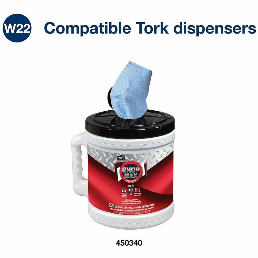 TORK ShopMax Heavy Duty Centerfeed Paper Towel Blue W22 - 1 Ply - 13.10" Length - 200 Sheets/Roll - Blue - Paper - 2 Rol