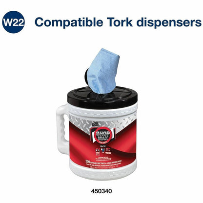 TORK ShopMax Heavy Duty Centerfeed Paper Towel Blue W22 - 1 Ply - 13.10" Length - 200 Sheets/Roll - Blue - Paper - 2 Rol