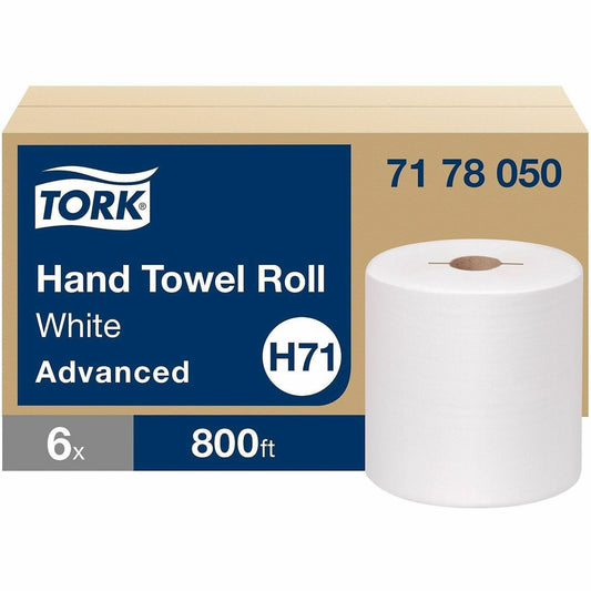 TORK Roll Hand Towel White H71 - 1 Ply - 7.80" Roll Diameter - Texture - White - Paper, Fiber - 6 / Carton