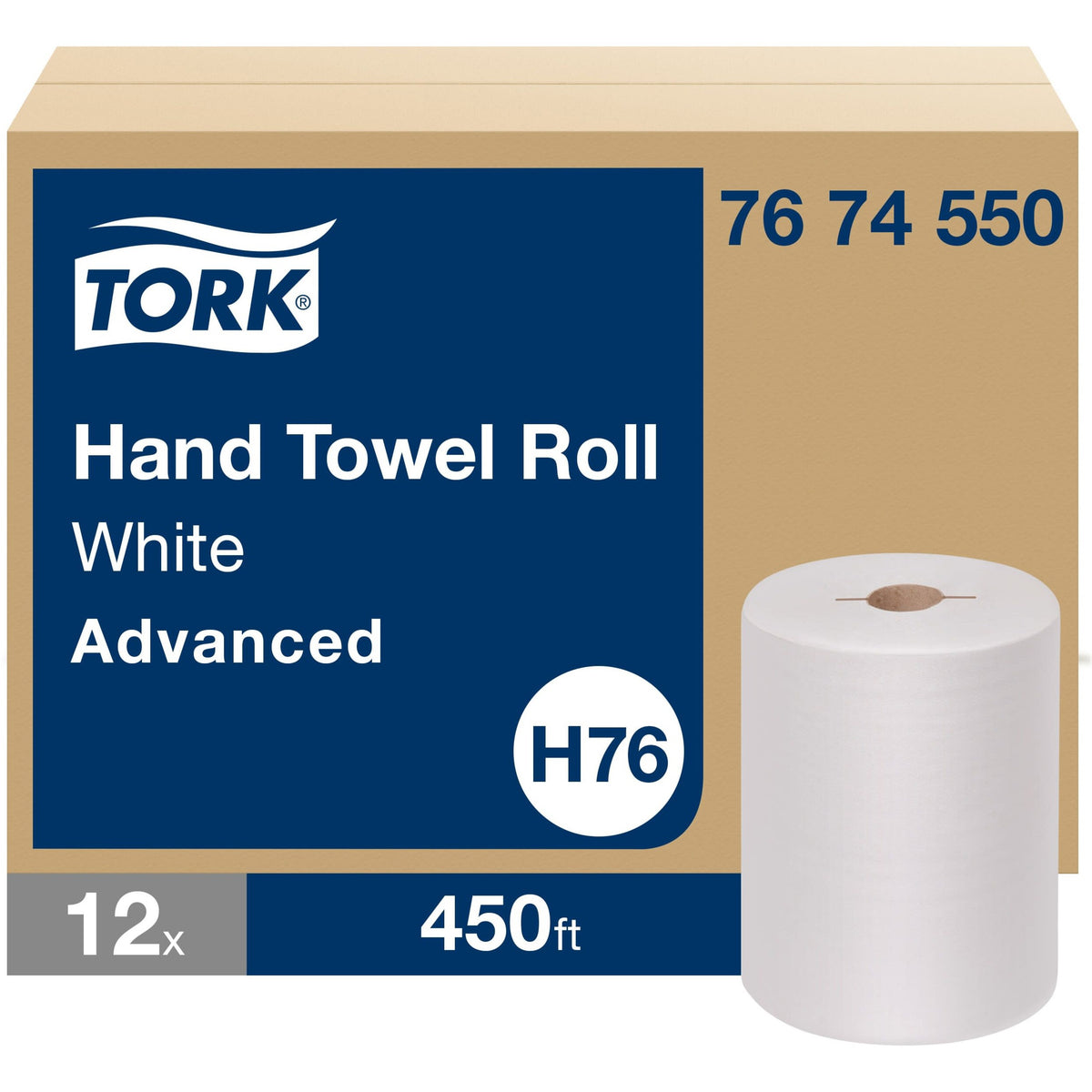 TORK Advanced Hand Towel Roll - 1 Ply - 1 15/16" Core - Texture - White - Paper - 12 / Carton