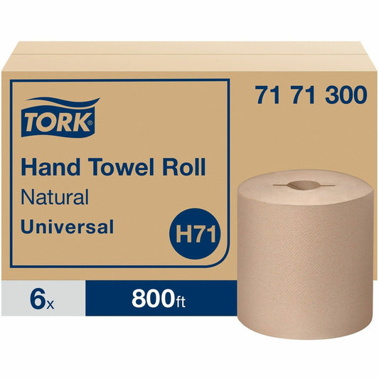 TORK Hand Towel Roll Natural H71 - 1 Ply - 7.80" Roll Diameter - 1 15/16" Core - Logo Embossed - Natural - Paper, Fiber 