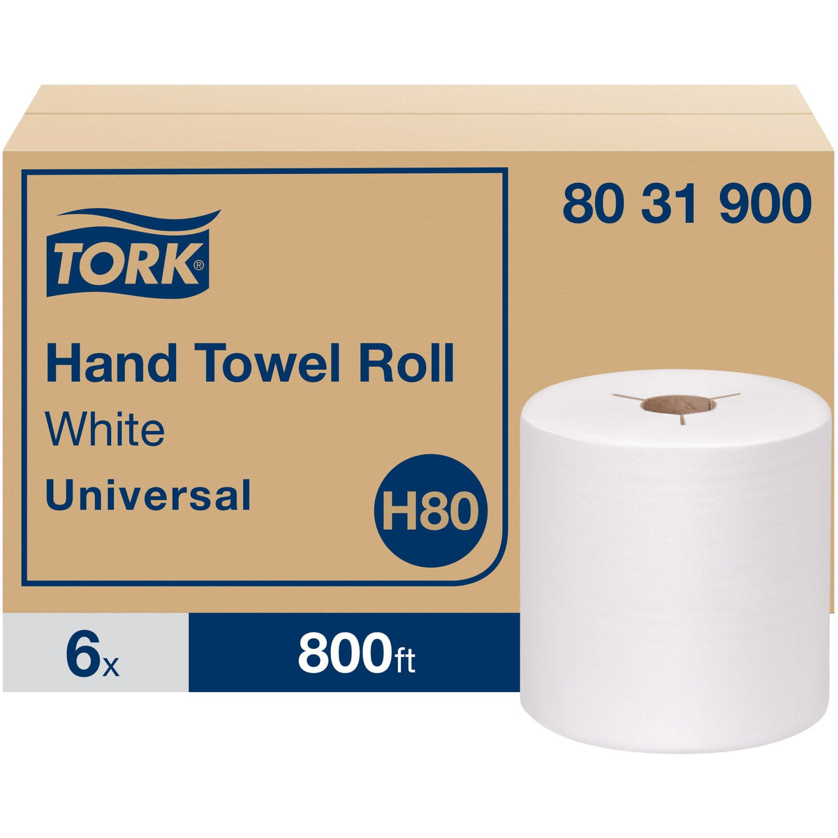 TORK Hand Towel Rolls H80 - 1 Ply - Multifold - 7.80" Roll Diameter - 1 15/16" Core - White - Fiber - 6 / Carton