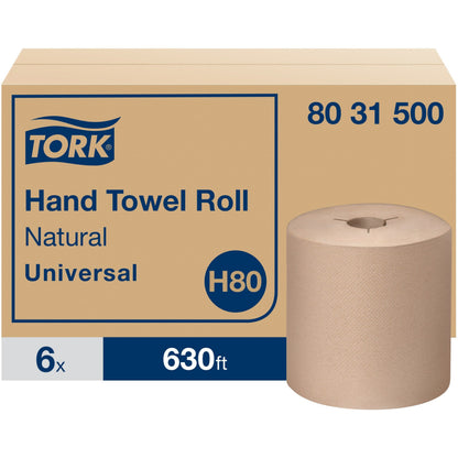 TORK Hand Towel Rolls H80 - 1 Ply - Multifold - 7.80" Roll Diameter - 1 15/16" Core - Natural - Fiber - 6 / Carton
