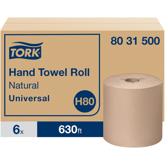 TORK Hand Towel Rolls H80 - 1 Ply - Multifold - 7.80" Roll Diameter - 1 15/16" Core - Natural - Fiber - 6 / Carton