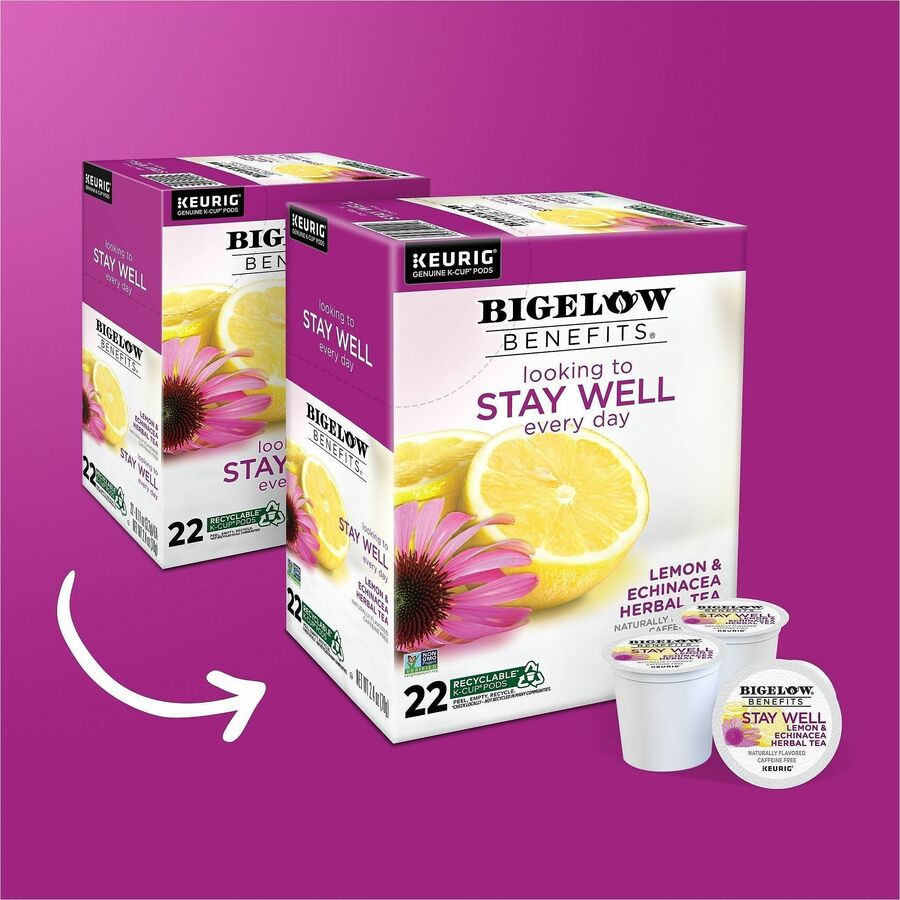 Bigelow® Lemon & Echinacea Herbal Tea K-Cup - Compatible with Keurig Brewer - 22 K-Cup - 22 / Box