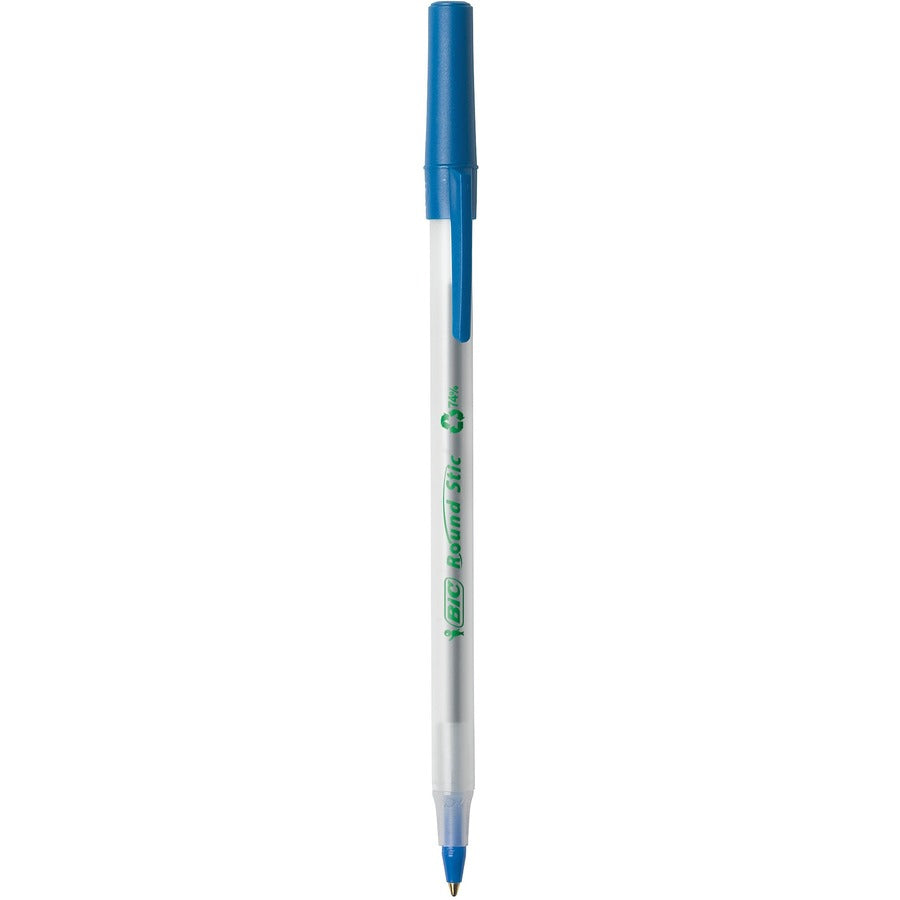 BIC Ecolutions Round Stic Ball Point Pen - 1.0 mm Medium Pen Point - Blue Ink - Semi-transparent Barrel - 10 / Pack