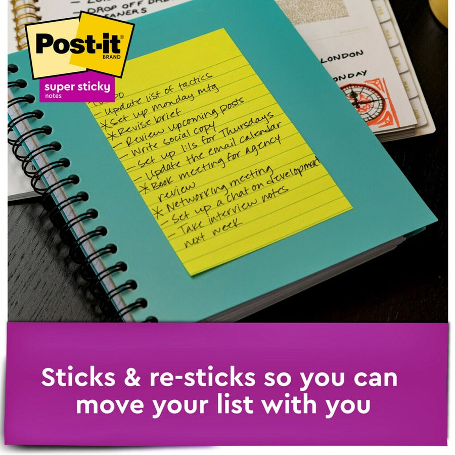 Post-it® Super Sticky Notes - Energy Boost Color Collection - 4" Flag/Note Width x 6" Flag/Note Length - Rectangle - 45 