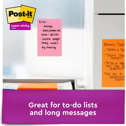 Post-it® Super Sticky Notes - Supernova Neons Color Collection - 4" Flag/Note Width x 6" Flag/Note Length - Rectangle - 