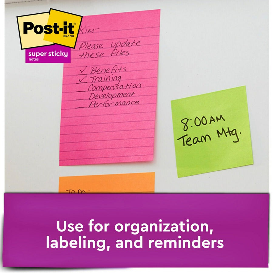Post-it® Super Sticky Notes - Supernova Neons Color Collection - 4" Flag/Note Width x 6" Flag/Note Length - Rectangle - 