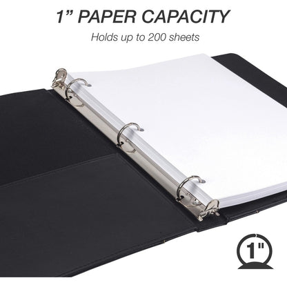 Samsill Contrast Stitch Leather Ring Binder - 1" Binder Capacity - Letter - 8 1/2" x 11" Sheet Size - 200 Sheet Capacity