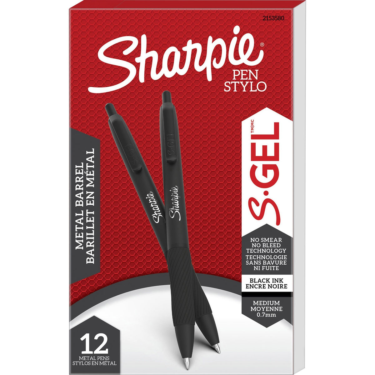 Sharpie S-Gel Pens - 0.7 mm Medium Pen Point - Black Ink - Gel-based - Matte Black Metal Barrel - 12 / Dozen