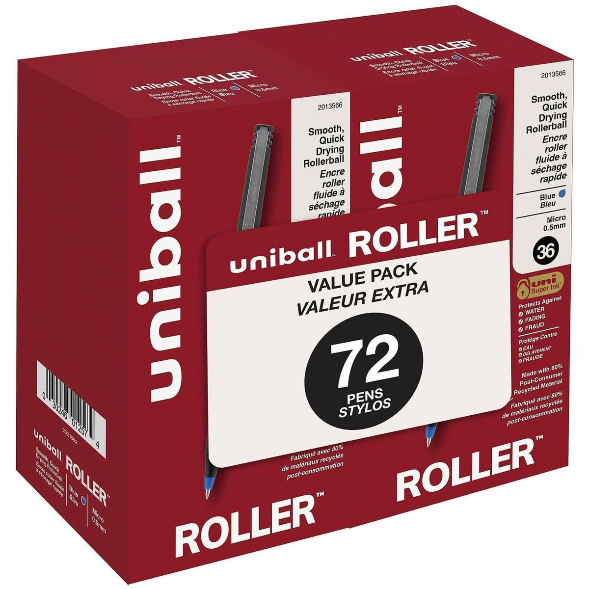 uniball™ Roller Rollerball Pen - 0.5 mm Micro Pen Point - Refillable - Blue Ink - Pigment-based - 72 / Pack