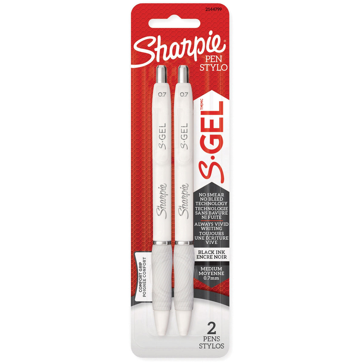 Sharpie S-Gel Pen - 0.7 mm Medium Pen Point - Retractable - Black Ink - White Barrel - 2 / Pack