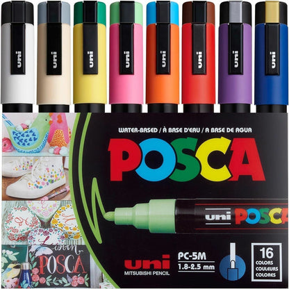 uni® Posca PC-5M Paint Markers - Beige, Black, Blue, Brown, Gold, Green, Gray, Light Blue, Light Green, Orange, Pink, ..