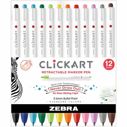 Zebra Pen ClickArt Retractable Markers Bullet Tip Assorted Colours 12/pkg - Retractable - Assorted Ink - Water Based - 1