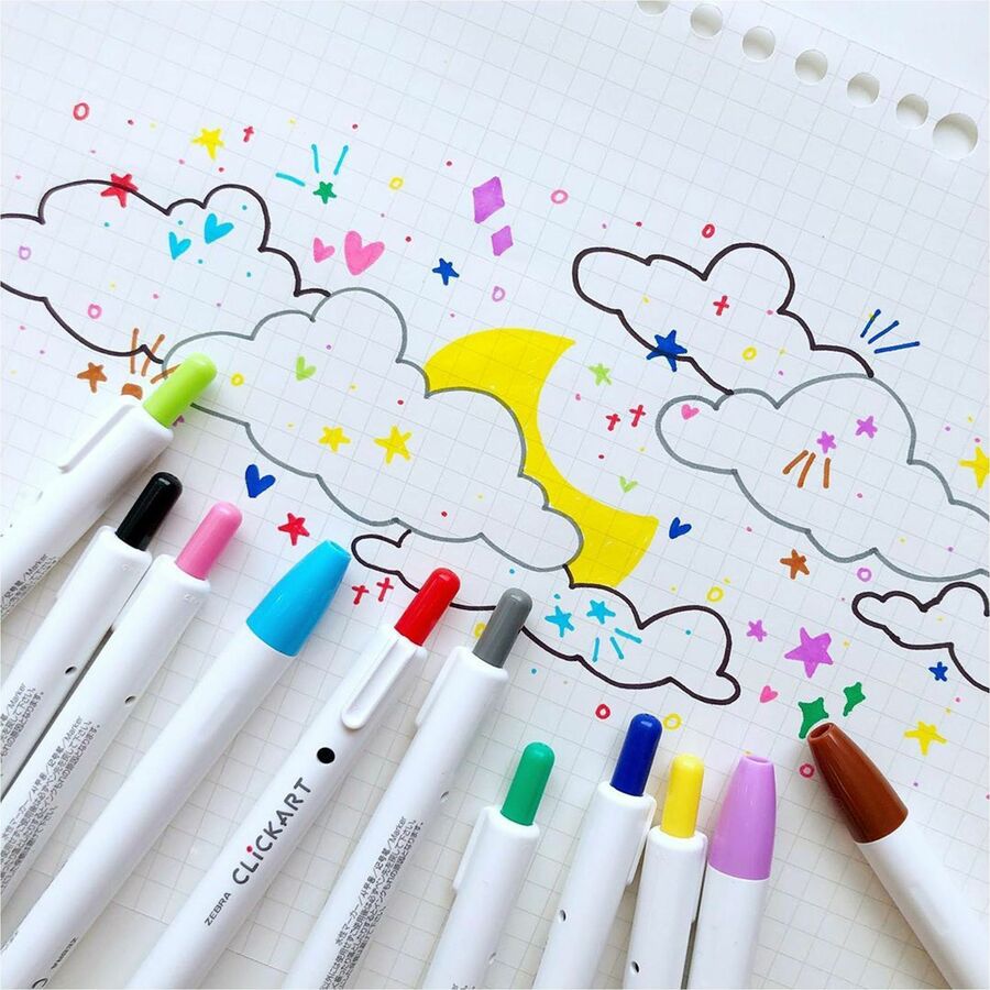 Zebra Pen ClickArt Retractable Markers Bullet Tip Assorted Colours 12/pkg - Retractable - Assorted Ink - Water Based - 1