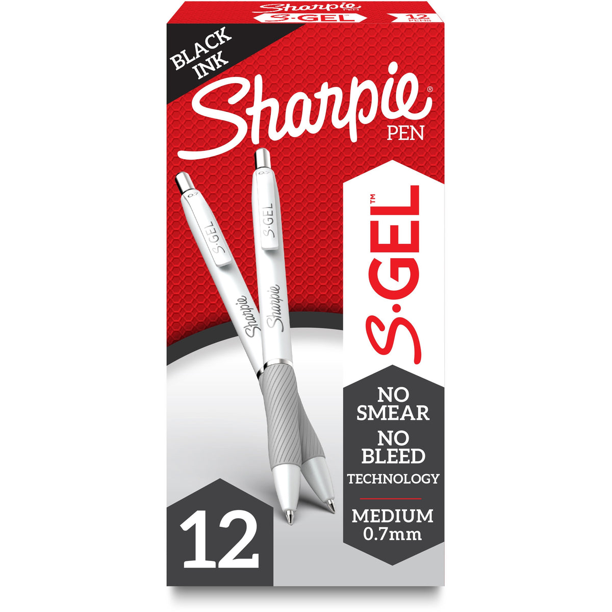 Sharpie S-Gel Pen - 0.7 mm Medium Pen Point - Black Ink - Gel-based - White Barrel - 12 / Dozen