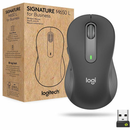 Logitech Signature M650L Mouse - Wireless - Bluetooth/Radio Frequency - Graphite - USB - 4000 dpi - Scroll Wheel - 5 But